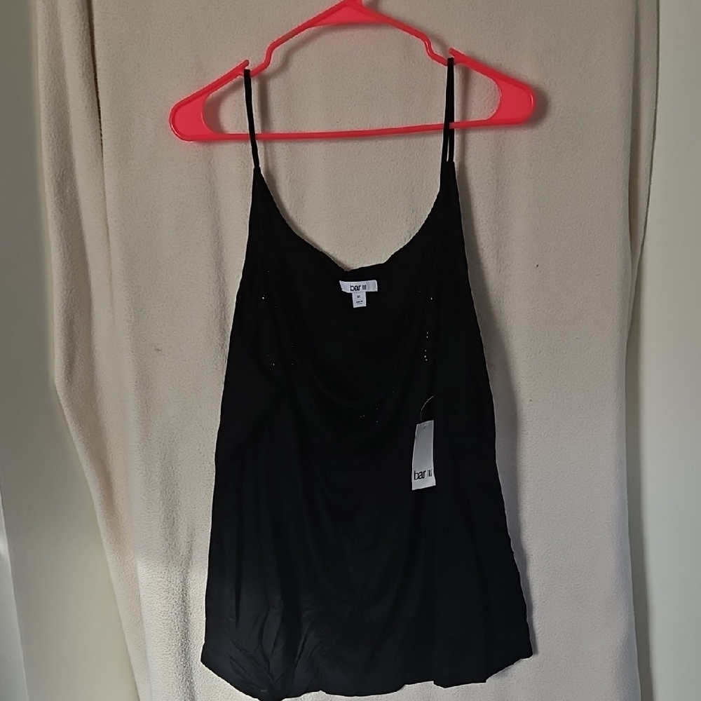 Bar III Black Draped Cami with Thin Straps